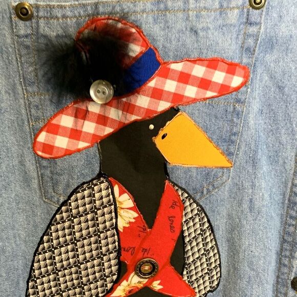 Vintage 90s Justin Allen Blue Crow Sunflower Appliqué Novelty Denim Shirt Size M - Picture 7 of 12